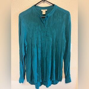Sundance Teal Pleated Button-Up Blouse